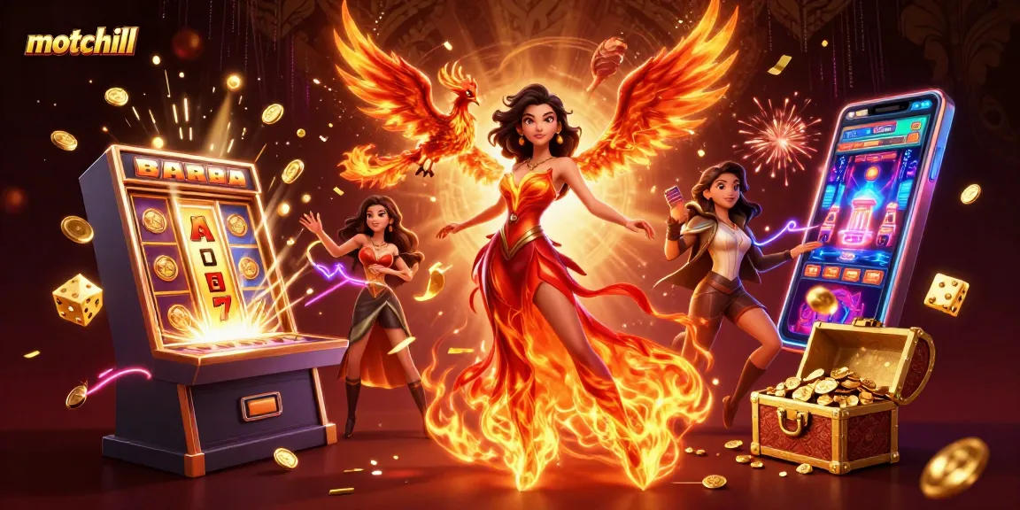 Experience thrilling jackpots and gaming excitement with motchill's vibrant casino adventure illustration.