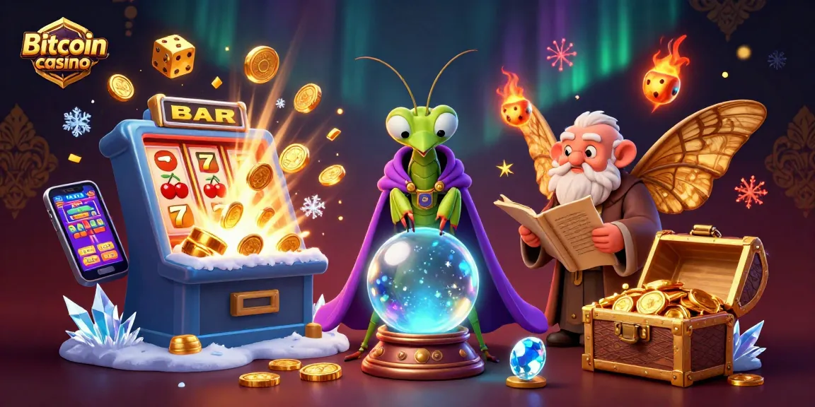 Jouez dans un Bitcoin casino avec une illustration riche et dynamique de voyants et des machines à sous.