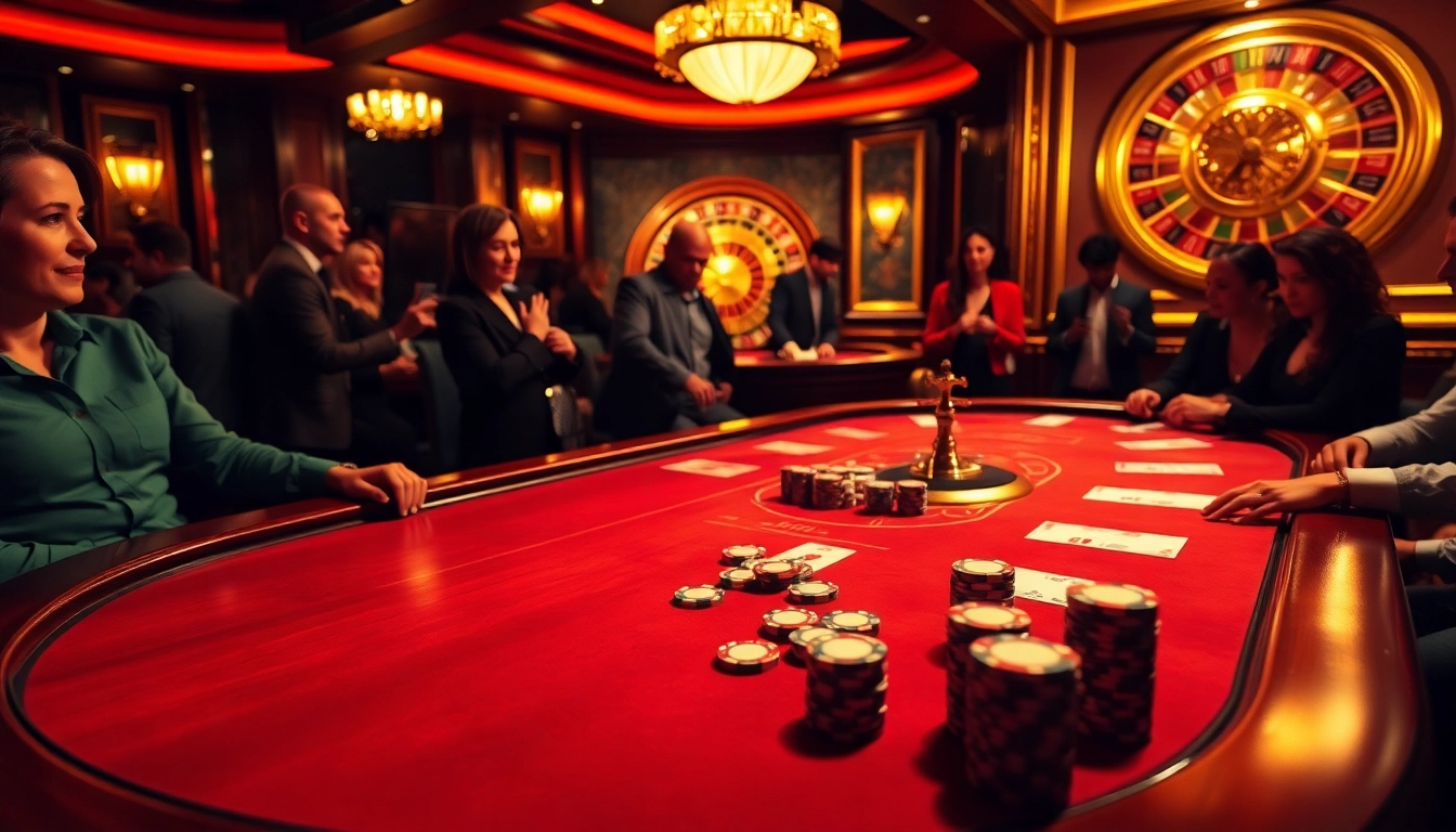 Vivez l'excitation du casino en ligne à une table de poker luxueuse avec des jetons et des cartes vibrants.