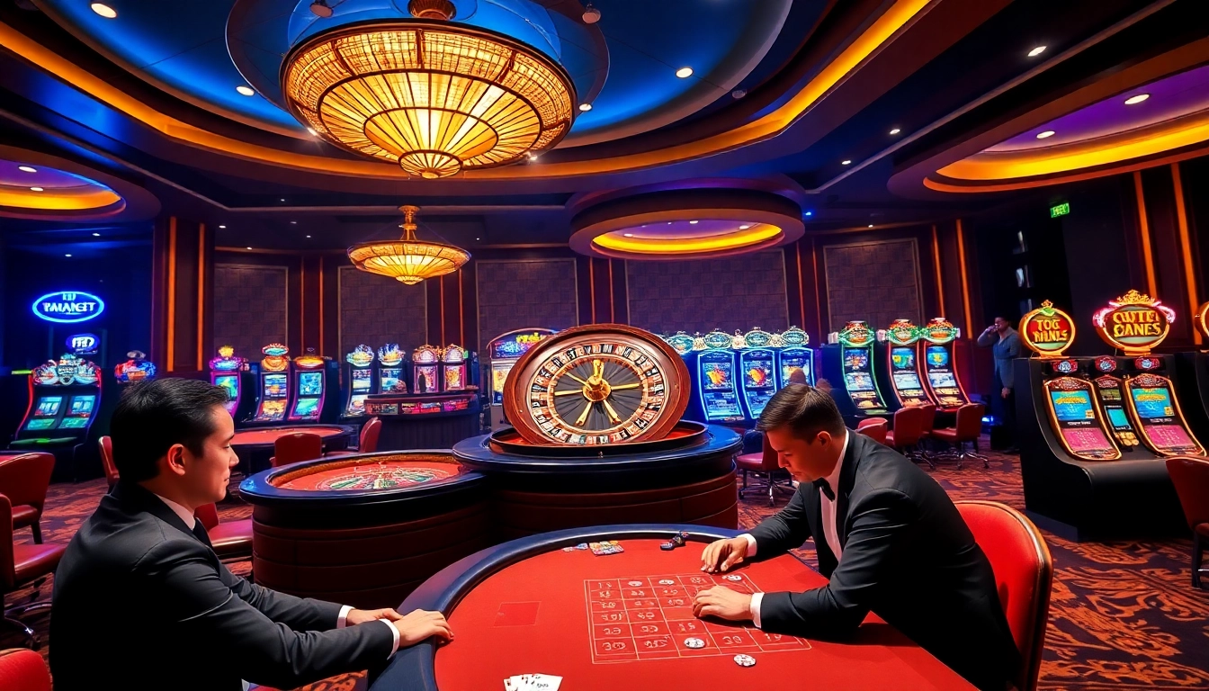 Exciting gaming experience at https://789pp.nl/ with vibrant roulette wheel and poker tables.