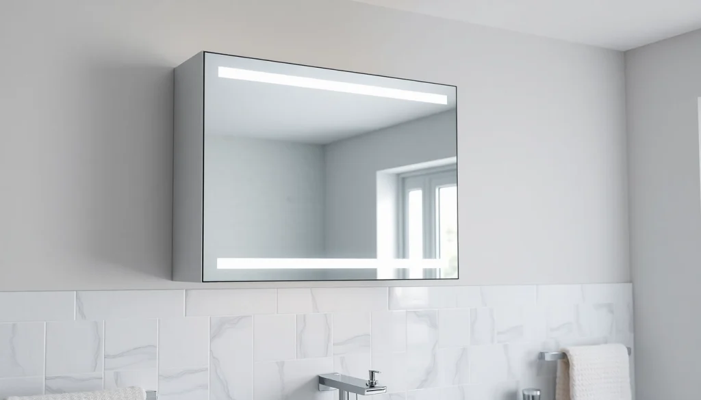 Schau den eleganten sonni Spiegelschrank mit modernen LED-Lichtern und minimalistischem Design.