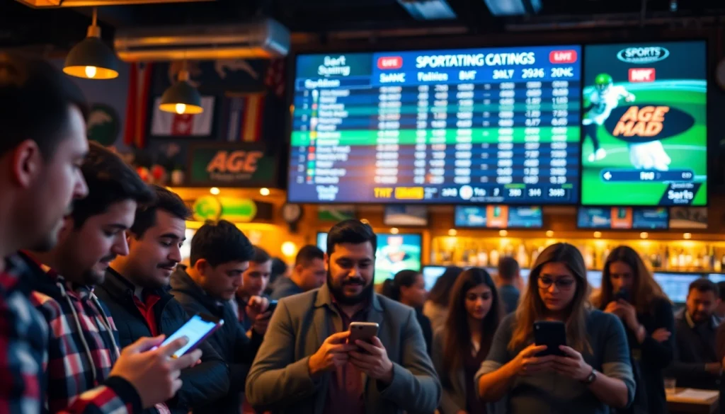 Engaging scene of bettors using best online sportsbooks India for live betting excitement