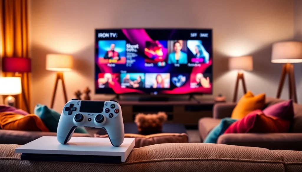 Engaging scene showcasing iron tv setup in a modern living room with vibrant content.