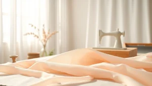 Mousseline stof met delicate texturen en pastelkleuren in een zonnige studio.