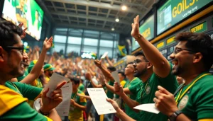 Discover the best sports betting sites Brazil with a vibrant depiction of a lively betting scene.