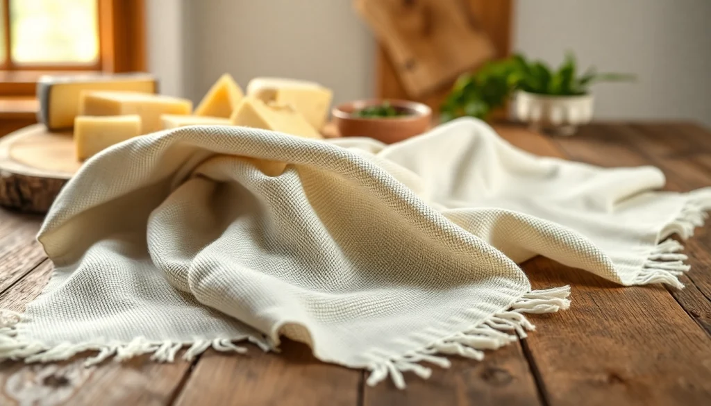 Een kaasdoek mooi uitgestald op een rustieke tafel met kazen en kruiden