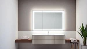 Erleben Sie den eleganten sonni Spiegelschrank mit LED-Beleuchtung in einem stilvollen Badezimmer.