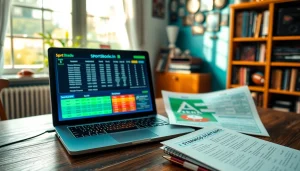 Engaging setup showcasing sportsbooks in Alabama with a laptop, charts, and notes for betting strategies.
