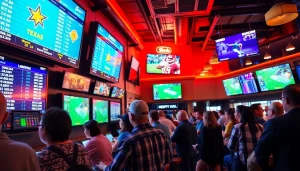 Explore sportsbooks in Texas featuring diverse fans in a vibrant betting environment.