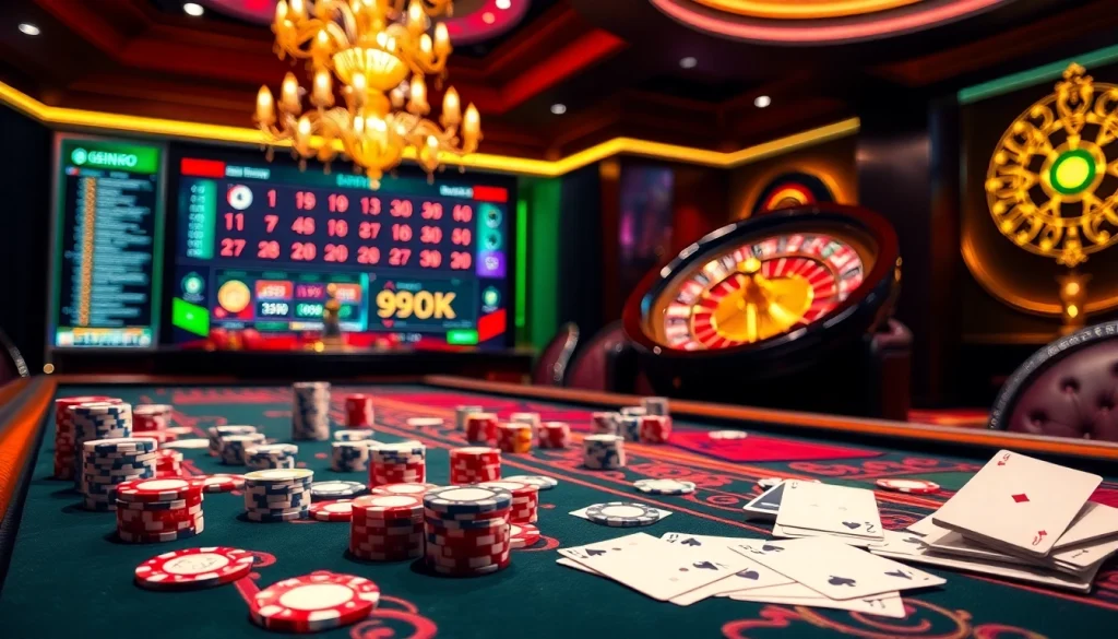 Engaging casino scene showcasing 99OK with vibrant gaming elements and excitement.