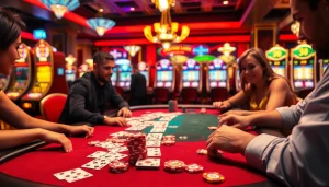 Engaging poker players at an upscale casino table emphasizing the thrill of online gaming at s8 com.