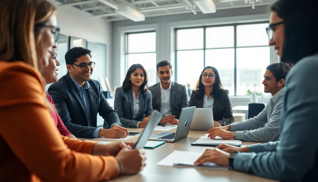 Engaged team discussing pre and post award compliance processes in a professional setting.