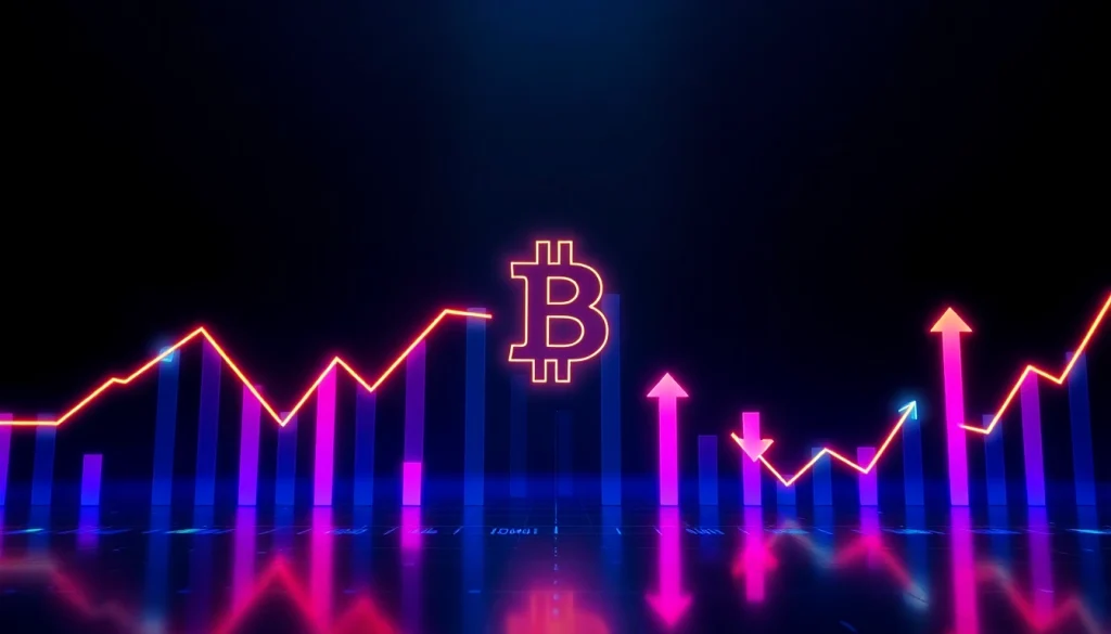 Дослідження ціни біткоїна відображено на динамічному графіку з неоновими кольорами