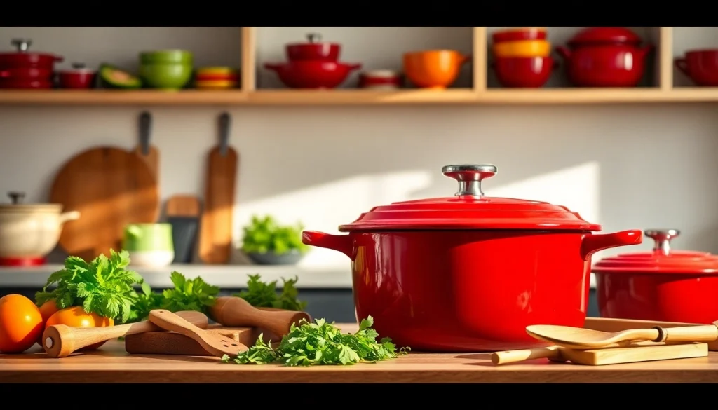 Find where to buy Le Creuset in NZ with vibrant cookware in a stylish kitchen setting.