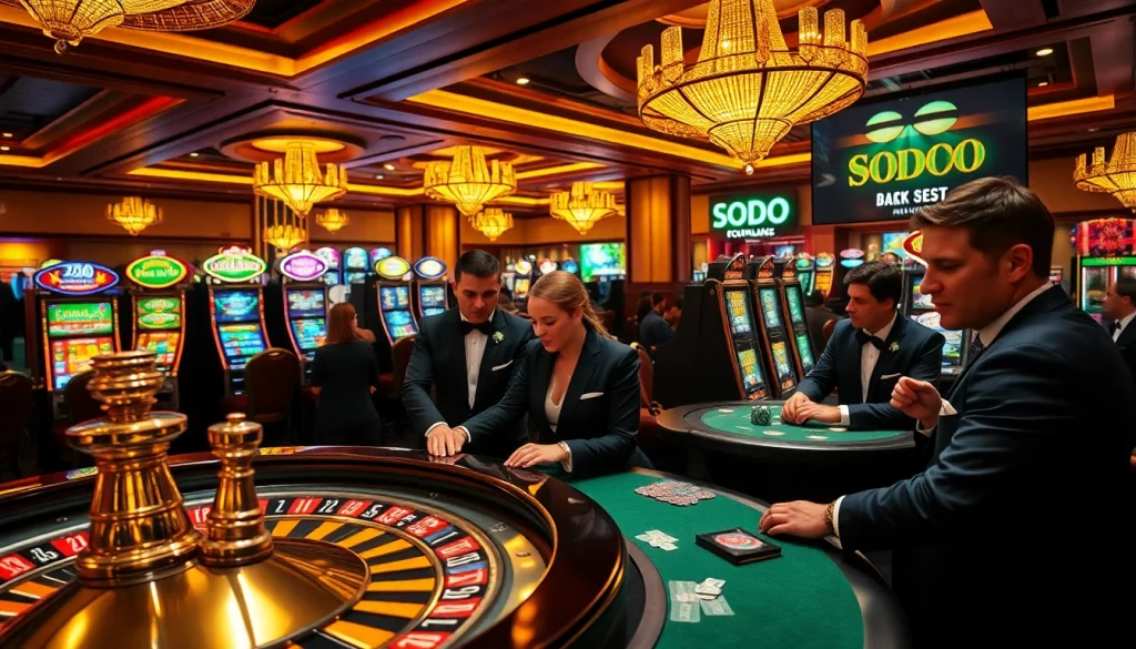 Players celebrating their wins at SODO casino tables filled with vibrant gaming energy.