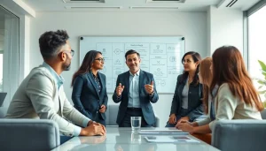 Engaging founder leadership insights during a collaborative team brainstorming session in a modern office.