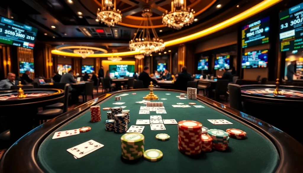 A poker table with real chips displaying the excitement of kèo nhà cái 5 in a stylish casino setting.