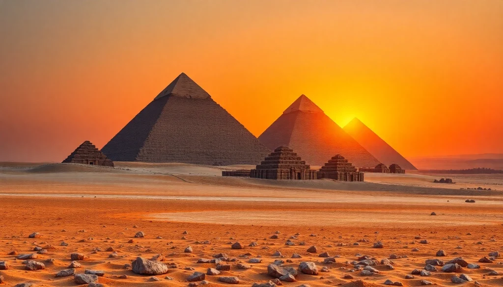 View ancient Egyptian pyramids at sunset on https://piraminds.com/ with dramatic lighting and rich colors.