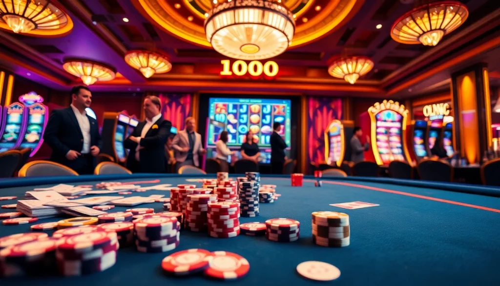 Players enjoying the Olympus 1000 slot machine at a glamorous casino table.