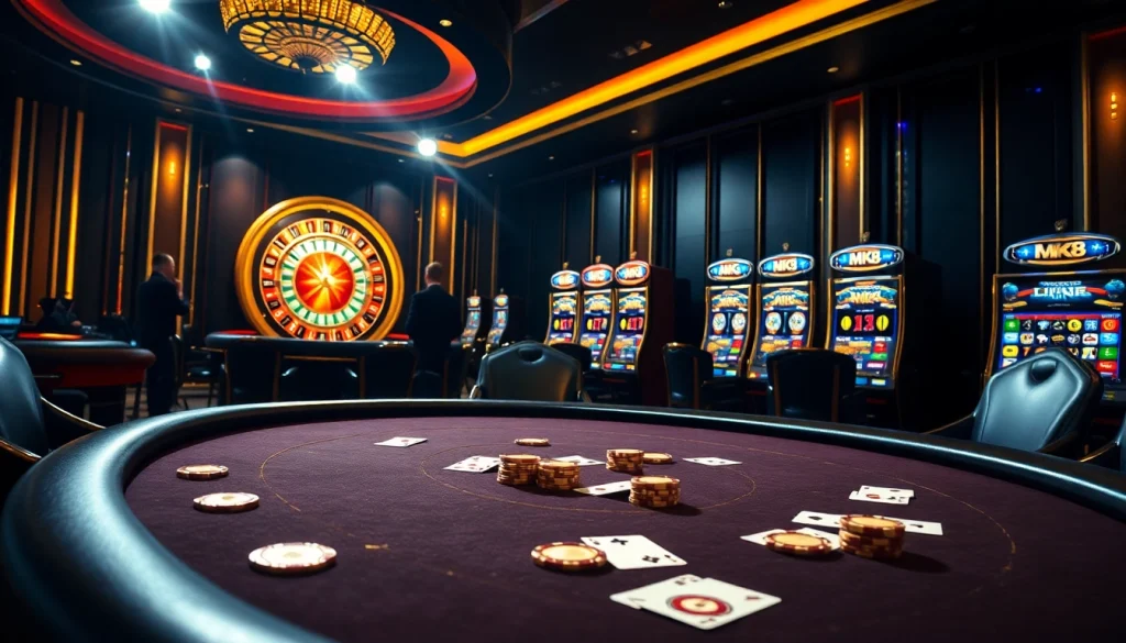 Experience luxury gambling with MK8-themed poker and roulette tables in a vibrant casino.