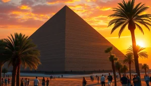 Discover the Great Pyramid of Giza at sunset showcasing its grandeur on https://piraminds.com/.