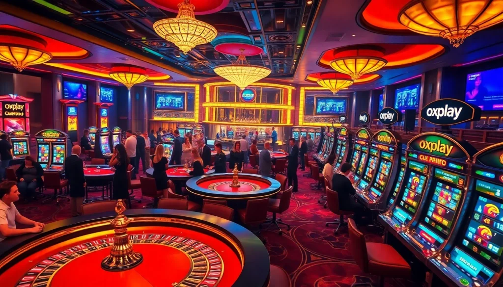 Experience an exciting night of gambling at oxplay, featuring vibrant casino ambiance and eager players.