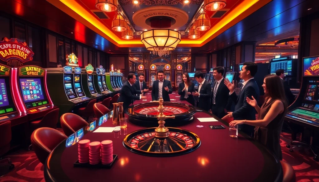 Excited players celebrate their wins at a luxury casino table, featuring https://nohu900.gripe/ gambling entertainment.