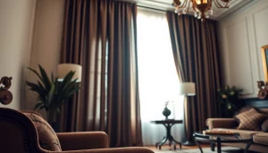 Verduisterende gordijnen in een stijlvolle woonkamer met natuurlijk licht en elegante texturen.