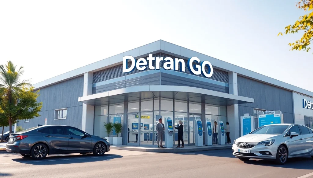 Modern Detran GO entrance showcasing efficiency, trust, and customer service in a vibrant setting.