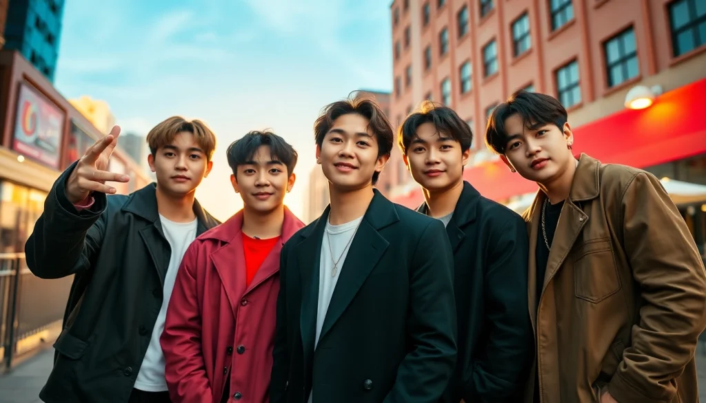 BTS members showcasing unity and vibrant personalities in a lively urban setting.