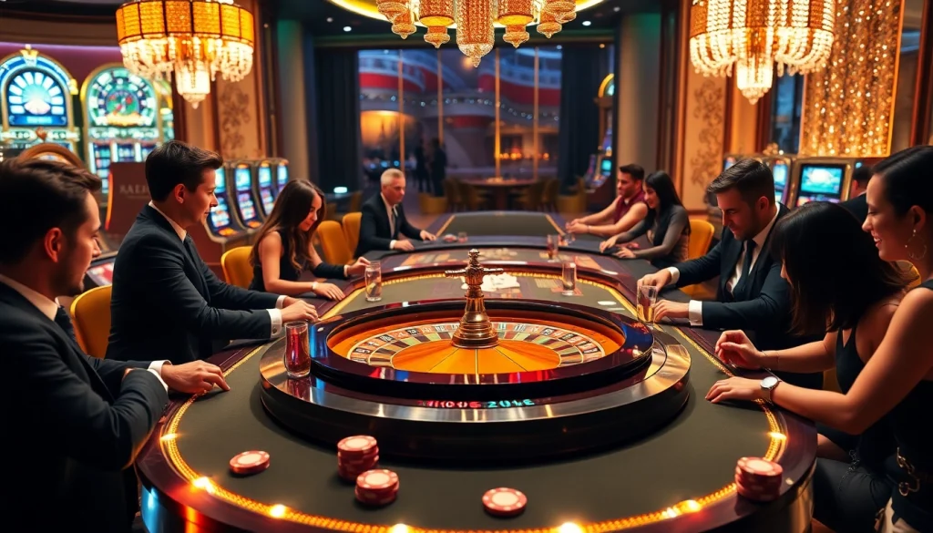 The hidden wiki 2 featuring a vibrant casino scene with players at a roulette table and glowing slot machines.
