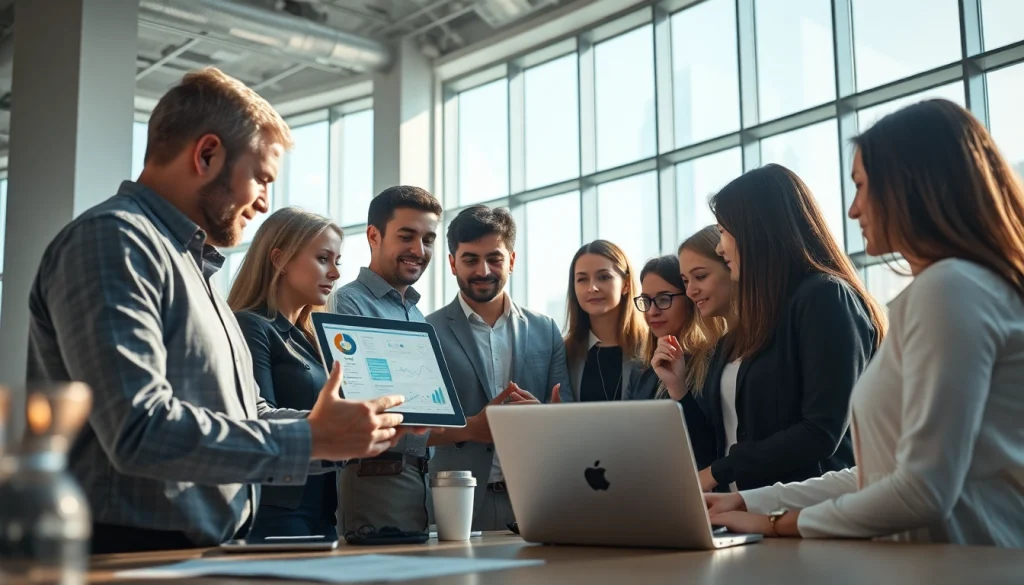 Showcasing business automation experts near me collaborating in an innovative office setting.