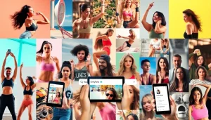 OnlyFans Search: Discover diverse content creators through a vibrant digital collage showcasing unique talents.