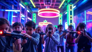 Engaging laser tag players in a vibrant indoor arena showcasing excitement and teamwork.