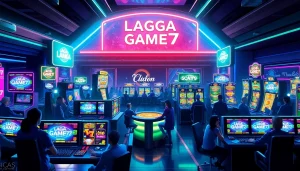 LAGAGAME77 digital gaming environment with vibrant neon lights and engaging players.