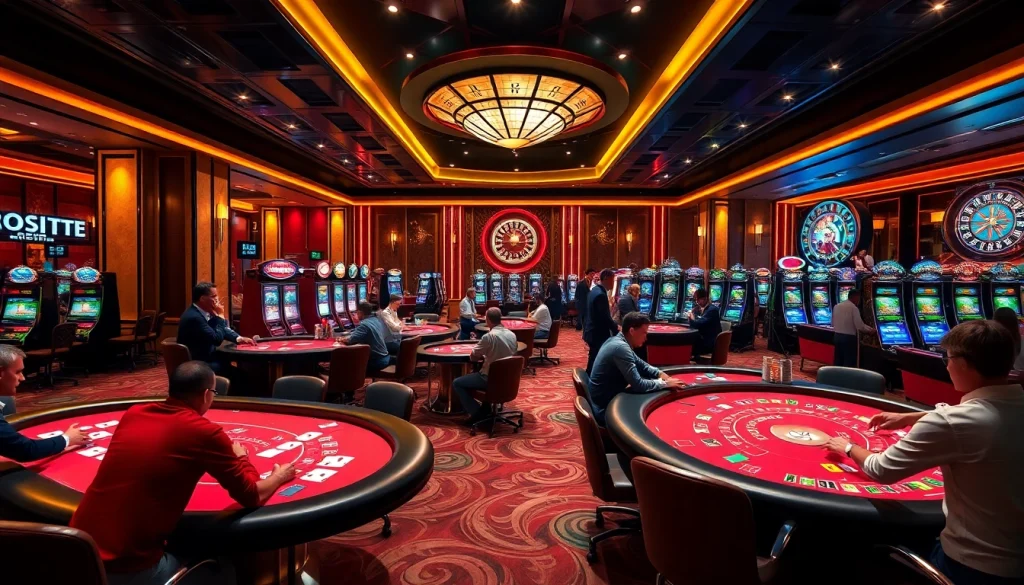 S88 nhà cái players enjoying a vibrant gaming experience in a luxurious casino.